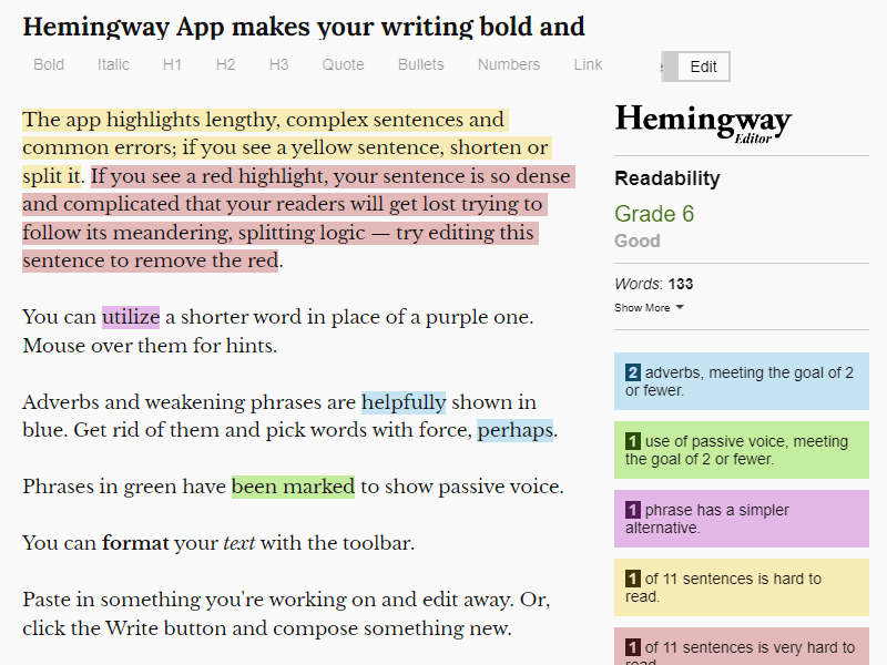 Hemingway App landing page