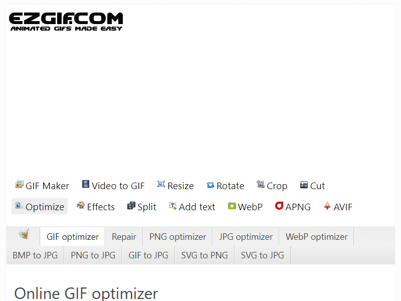 Ezgif landing page