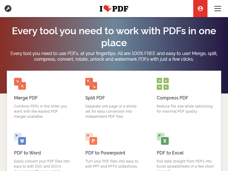 PDF Tool landing page