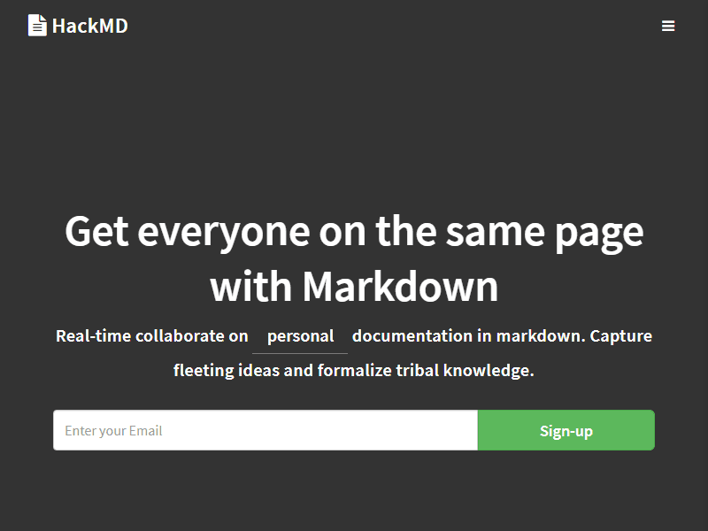 Hack.md landing page