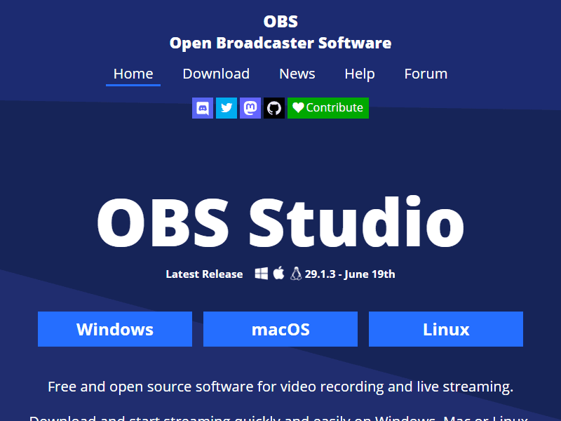 OBS Studio landing page