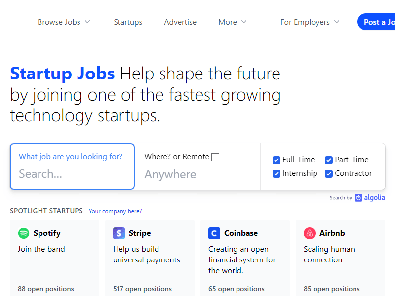 Startup.jobs landing page