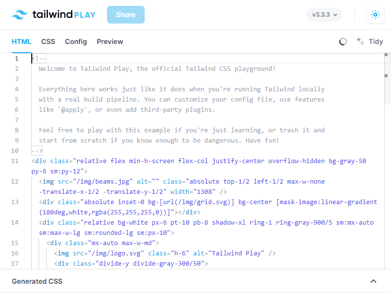 Tailwind CSS Playground landing page