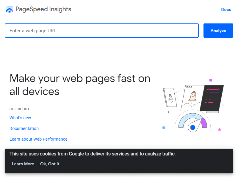 PageSpeed Insights landing page