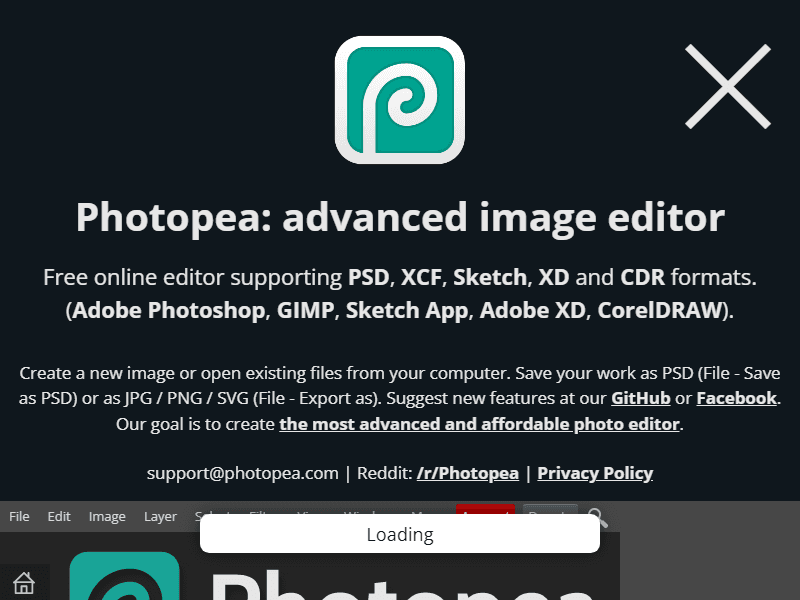 Photopea landing page