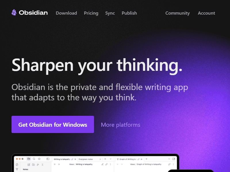 Obsidian landing page