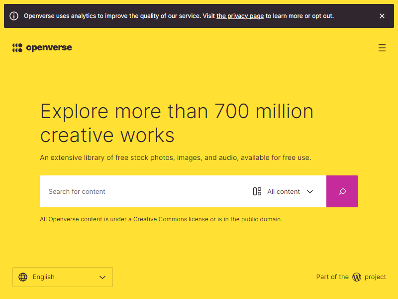 Openverse landing page